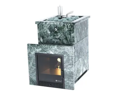 Фото Печь для русской бани Анапа в трёхстороннем кожухе (змеевик) с открытым верхом в магазине Woodson