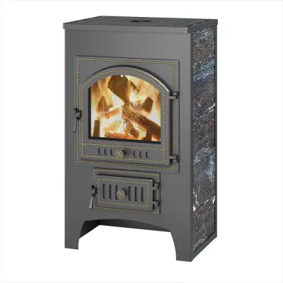 Фото Печь-Камин ВЕЗУВИЙ ПК-01 (205) с плитой, амфиболит 12 кВт (200 м3) Ø 150 мм в магазине Woodson