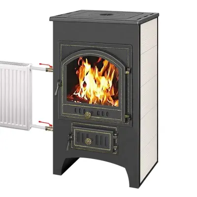 Фото Печь-Камин ВЕЗУВИЙ ПК-01 (205) с плитой и т/о беж. 12 кВт (200 м3) Ø 150 мм в магазине Woodson