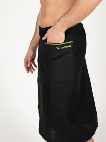 Килт мужской Woodson, чёрный лён с цветной полосой (42-44) Килт мужской Woodson, чёрный лён с цветной полосой (42-44)