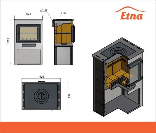 Фото Камин ЭТНА (Панорама) с плитой и т/о "Бежевый" Ø150мм в магазине Woodson