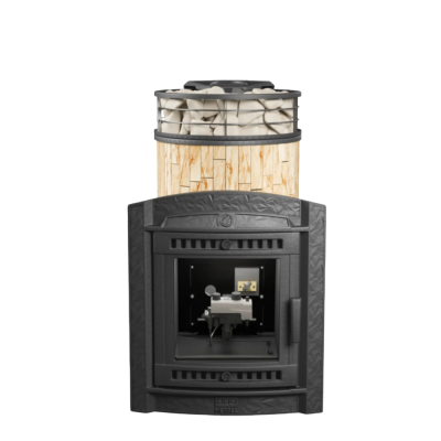 Фото Печь банная "Атмосфера L" Окаменевшее дерево ламель+сетка с газовой горелкой в магазине Woodson