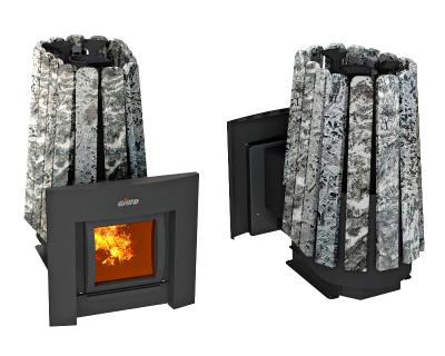 Фото Дровяная банная печь Grill'D Cometa Vega 350 Window Max Stone (Серпентинит) в магазине Woodson