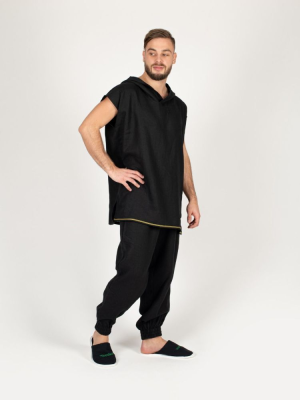 Комплект банщика #1 Woodson, чёрный лён c цветной полосой (46-48)