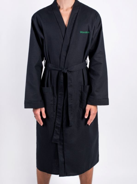 Халат Woodson, вафельный с планкой, р.46-48, чёрный