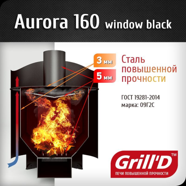 Фото Дровяная банная печь Grill'D Aurora 180 Window (дверца со стеклом) в магазине Woodson
