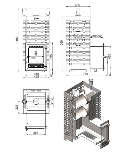 Фото Печь для бани ASTON 30 INOX (320) Long в магазине Woodson
