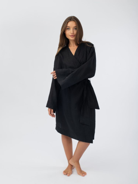 Халат кимоно женский Woodson, чёрный лён (40-52)
