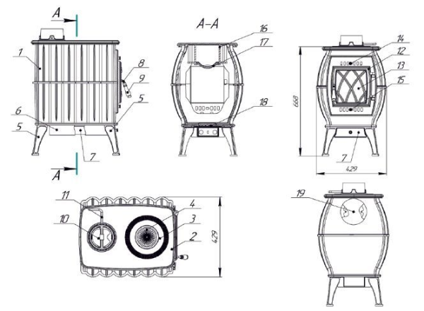 Фото Печь- камин отопительно-варочная "Бахта" (цв. серый) в магазине Woodson