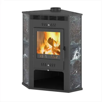 Фото Печь-Камин ASTON 11кВт (180 м3) угловой Ø 150мм (Амфиболит) в магазине Woodson