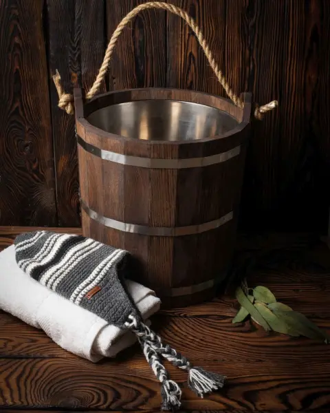 Шапка вязаная для бани Woodson Viking, серая, 2 косички